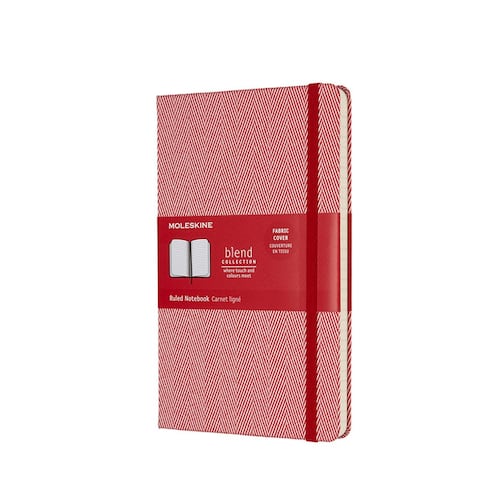 Libreta grande roja hoja rayada, tela pasta dura