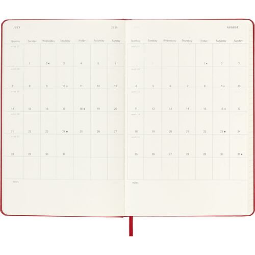 Agenda Grande Semanal 2025 Roja Pasta Dura Moleskine