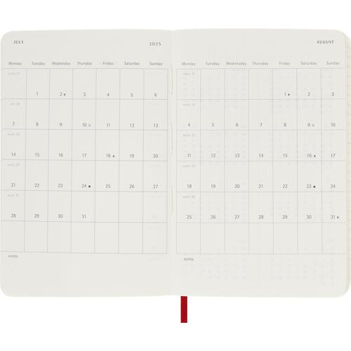 Agenda Semanal de Bolsillo 2025 Roja Pasta Suave Moleskine