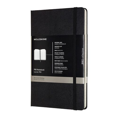 Libreta profesional grande negra, hoja pasta dura