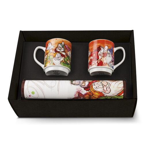 Set 2 Tazas Apilables Porcelana + 2 Manteles Individuales Polipropileno 7 Enanos
