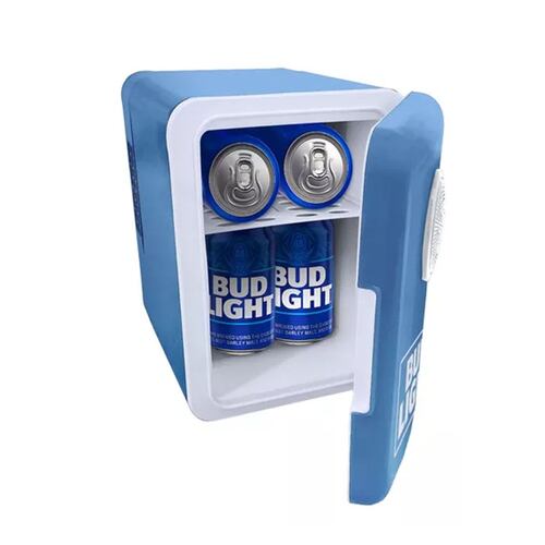 Mini Refri Bud Light con bocina Bluetooth Azul