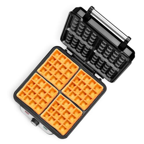 Holstein Housewares Máquina de gofres personal de 4 pulgadas, color negro y  cobre, deliciosos waffles en minutos