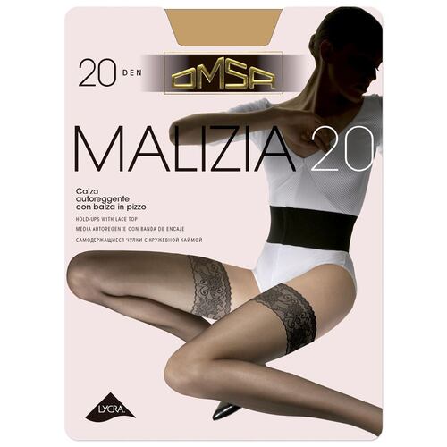 Media Omsa Malizia 20 con encanje siliconada modelo 258 color natural talla grande dama