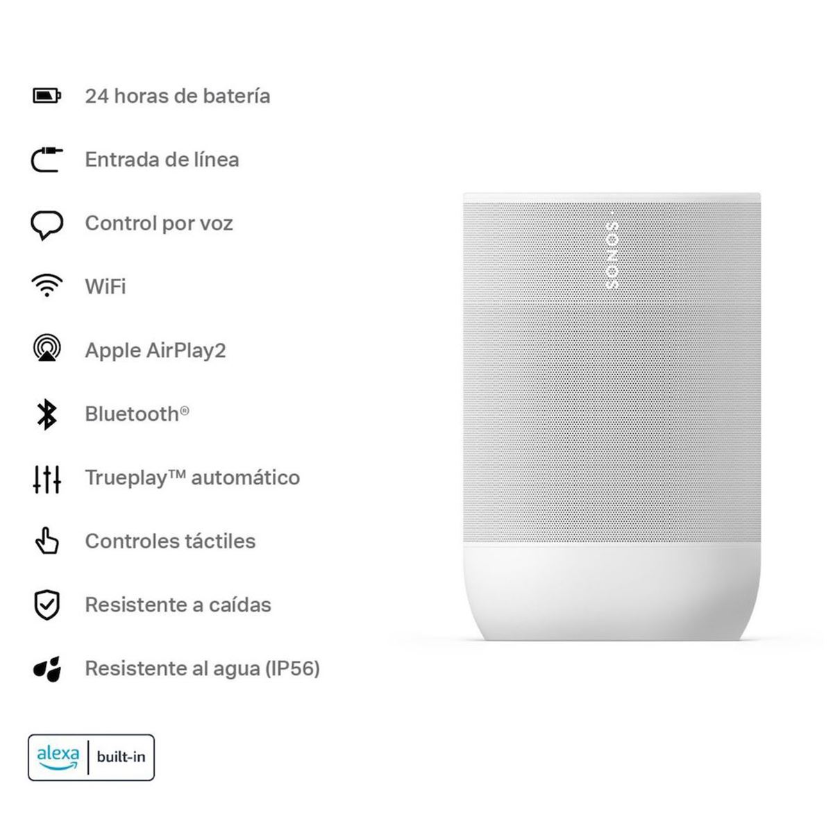 Sonos Move 2 Bocina Port til Wi Fi y Bluetooth Con Alexa