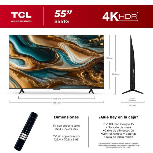 Pantalla Google TV TCL de 55 Pulgadas 4K 55s551g