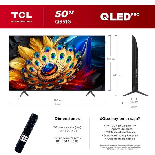 Pantalla TCL de 50 Pulgadas QLED 4K 50Q651G