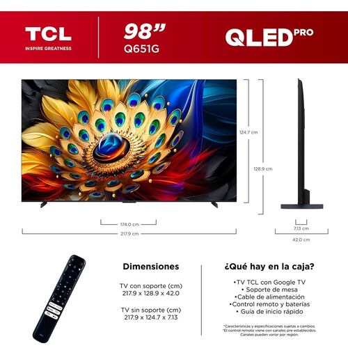 Pantalla TCL de 98 Pulgadas QLED 4K 98Q651G