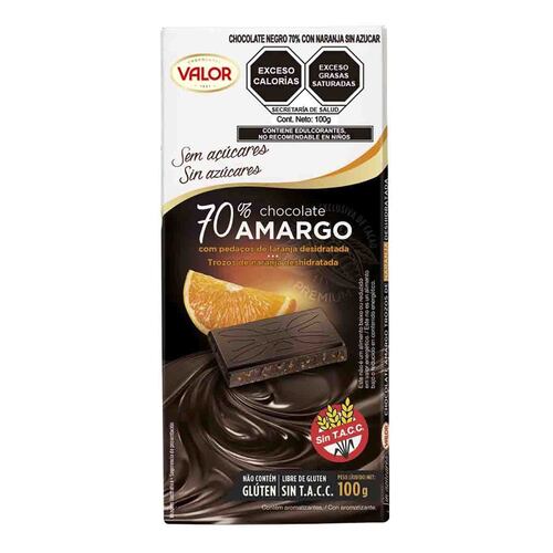 Chocolate 70% Cacao Trozos De Naranja Sin Azúcar 100g
