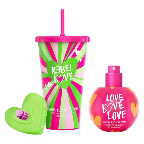 Agatha Ruiz de la Prada Set Para Dama Perfume Love Love Love EDT 30 ML + Perfume Rebel Love EDT 80 ML + Vaso