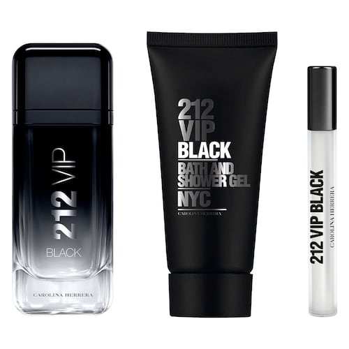 Carolina Herrera 212 VIP BLACK MEN Set Para Caballero Perfume EDP 100ML + Shower Gel 100ML + Perfume de Bolsillo