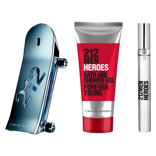 Carolina Herrera 212 Heroes Set Para Caballero Perfume EDT 90ML + Body Lotion 100ML + Perfume de Bolsillo 10ml