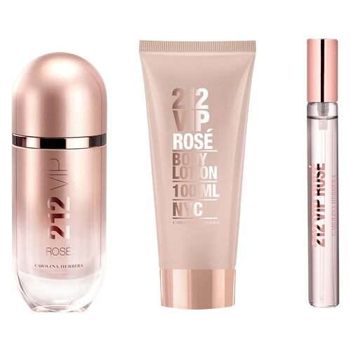 Set para Mujer Carolina Herrera 212 Vip Rosé EDP 80ml + Body Lotion 100ml + EDP 10ml