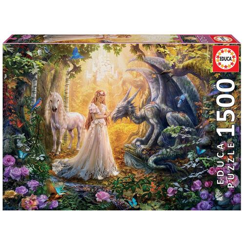 Rompecabezas 1500 piezas dragón princesa y unicornio