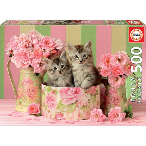 Rompecabezas 500 piezas gatitos con rosas