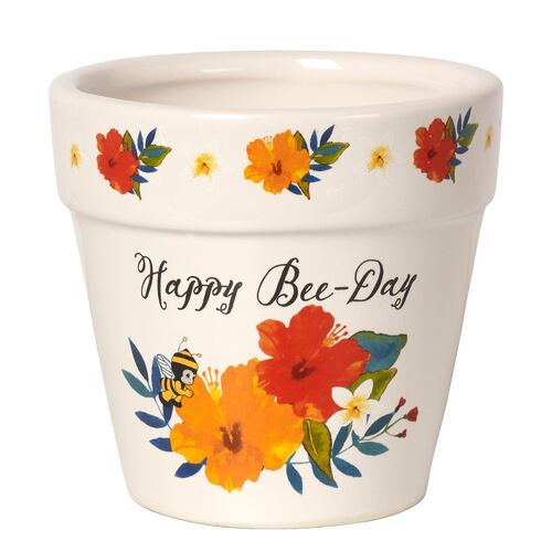 Happy bee-day flower pot