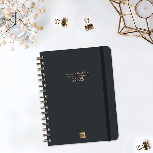 Agenda Espiral Semanal Vertical 2025 Negro