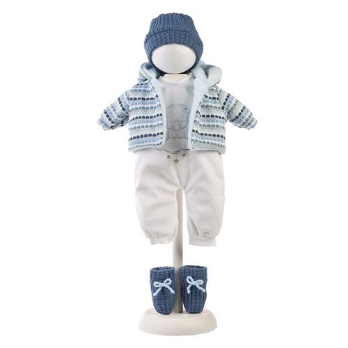 Conjunto Mameluco Blanco y Chaqueta Azul para Muñeco Llorens