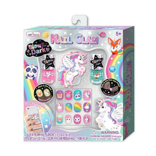 JUEGO PARA UÑAS GLAMOROSO BRILLA EN LA OSCURIDAD.