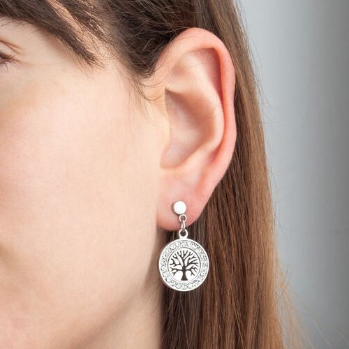 Aretes Árbol de la Vida con Circonitas Lotus Style Rainbow para Mujer