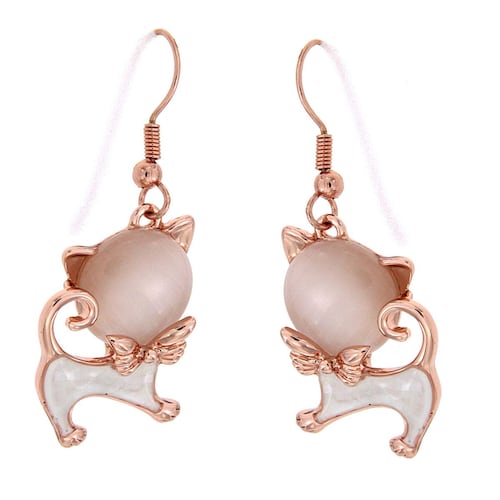 FB, arete gatito con piedra rosa, con acabado en chapado oro rosa