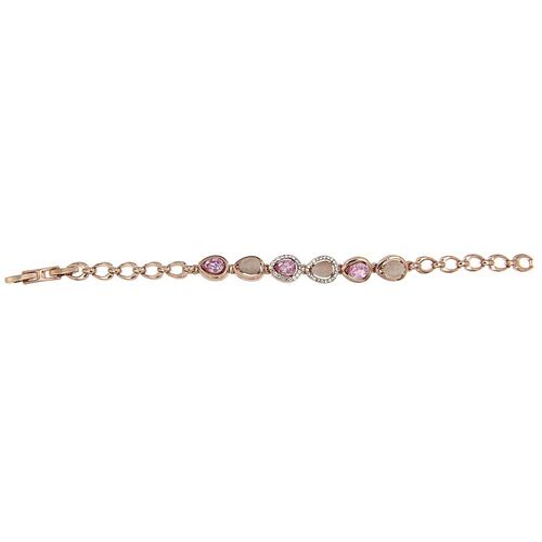 Pulsera cadena con piedras pera en rosa, lt rose, cristales, acabado chapado oro rosa