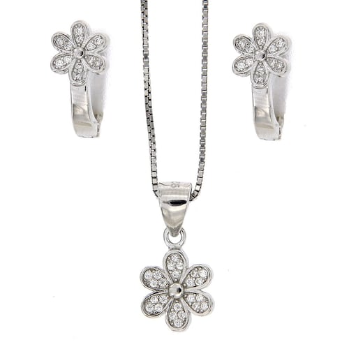 Set arete+dije+cadena Farfalla Bonetti de plata 925 flor, con cadena de 42 cms y acabado en rodio