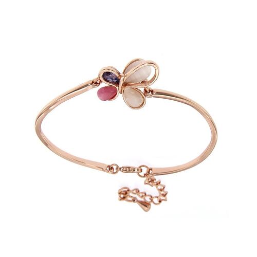 Brazalete con piedra rosa y fuchsia, swarovski tanzanita, con acabado chapado oro rosa