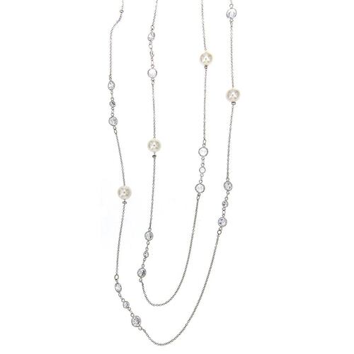 Collar Camilla Madrid doble de 70 cm con perla blanca y cristal blanco