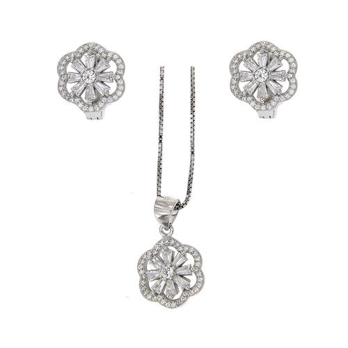 Set Farfalla Bonetti arete + dije + cadena con circonita  en cristal, con acabado en rodio