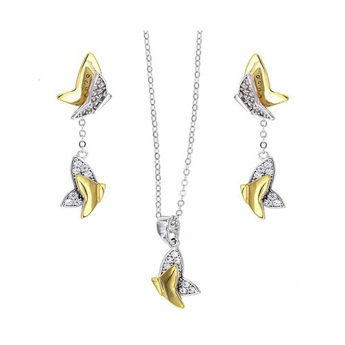 Set de arete, dije y cadena con mariposas circonita redonda en cristal Farfalla Bonetti