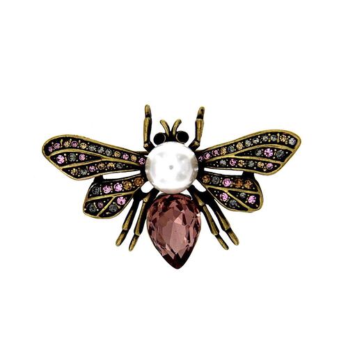 Broche Camilla Madrid insecto con perla blanca con cristales multicolor,con acabado en oro viejo
