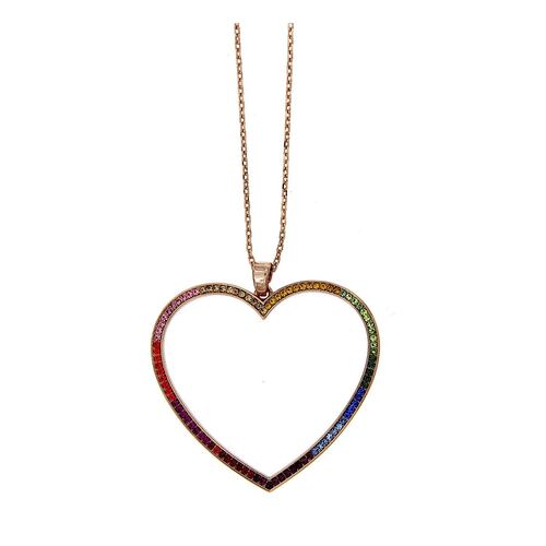 Dije, cadena de 42 cms+4cms de extensión, dije corazón con circonita redonda multicolor, con acabado en chapado oro
