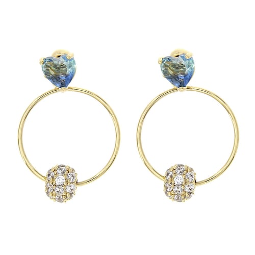 Aretes con corazón en blue y con circonita redonda en cristal, con acabado en chapado oro Farfalla