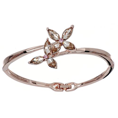 Brazalete Con Flores Entrelazadas En Color Topaz, Acabado Con Baño Chapado Oro Rosa