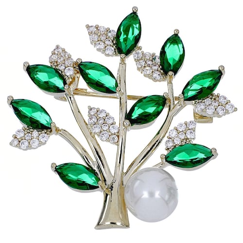 FB, Broche árbol con navette esmeralda y circonita redonda cristal con acabado en chapado oro