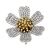 FB, Broche roseton con circonita redonda cristal con  perla blanca,acabado combinado en chapado oro y rodio