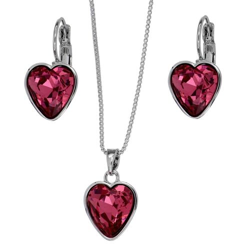 Juego de aretes, dije, cadena de 42 cms+4cms de extensión con piedras corazón rose, con acabado en rodio Camilla Madrid