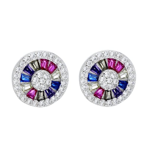 Arete De Plata 925 Farfalla Bonetti Con Circonita Mix Color en Acabado En Rodio