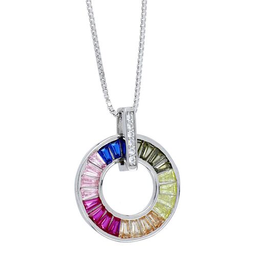 Dije de Plata 925 Con Circonita Mix Color Con Cadena De 42 Cms Y  Con Acabado En Rodio