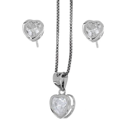 Set arete+dije+cadena Farfalla Bonetti de plata 925 corazón, con cadena de 42 cms y  acabado en rodio