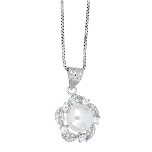 Dije con cadena Farfalla Bonetti de plata 925 perla blanca cristal, con cadena de 42 cms y con acabado en rodio