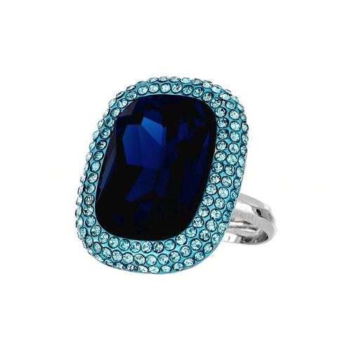 FB, Anillo con piedra cuadrada sapphhire, con acabado en rodio