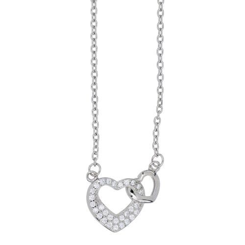 FB, Gargantilla de plata 925 corazón con circonita blanca cristal, con cadena de 42 cms y con acabado en rodio