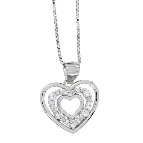FB, Dije con cadena de plata 925 con forma de corazon con circonita blanca, con cadena de 42 cms y  con acabado en rodio