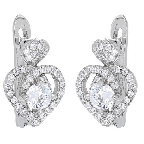 FB, Arete de plata 925  corazon con  circonita blanca, con acabado en rodio