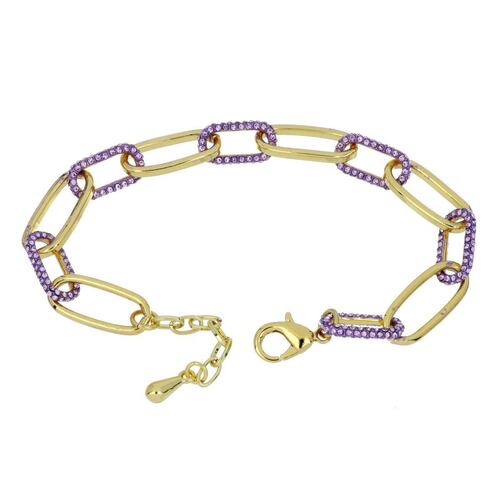 FB, Pulsera con eslabón gruesa con cristales violeta, con acabado en chapado oro