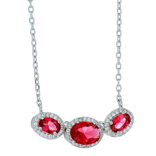 FB, Gargantilla de plata 925 con tres circonitas central rubi y blanca cristal, con cadena de 42 cms y  con acabado en rodio
