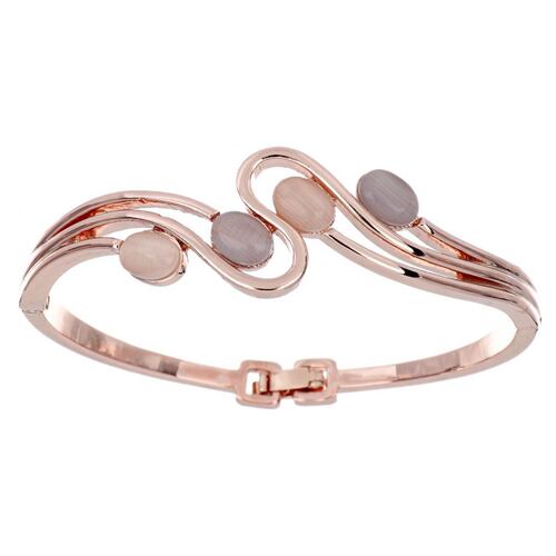 FB, Brazalete ZIG ZAG con piedra rosa y gris, con acabado en chapado oro rosa