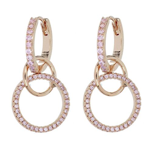 FB, Aretes Aro Con Circonita Rosa, Con Acabado En Chapado Oro Rosa